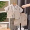 Traje de Manga Corta para Niños de Verano Traje de Manga Corta para Bebé Niño con Chaleco y Corbata Nuevo Estilo de Comercio Exterior de Verano