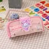 Estojo Sanrio Autêntico, bolsa de armazenamento de lápis e canetas de grande capacidade, bolsa de papelaria de desenho animado para alunos do ensino fundamental, estojo, caixa de papelaria