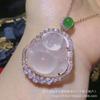 Colgante de calcedonia de Buda de alta especie de hielo al por mayor, calcedonia blanca con incrustaciones de plata, colgante de Maitreya Buda de calcedonia, collar de jade de ágata