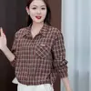 Chaqueta Camisa de Cuadros Nueva Primavera y Otoño Moda Cómoda Elegante Manga Larga Corte Delgado Casual Top para Mujer