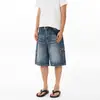 Shorts de Mezclilla para Hombre Verano Retro Americano Parche Bordado Estrellas Unisex Versátil Suelto de Cinco Puntos