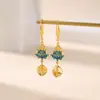 Yilu Plata Estilo Antiguo Torre Amarilla Cristal Pendientes de Plata Esterlina S925 Cuentas de Cristal Loto Ruyi Pendientes Estilo Chino Nuevo Pendientes