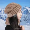 Conjunto Popular de Chapéu e Cachecol Europeu e Americano para Inverno, à Prova de Frio e Quente, Chapéu de Tricô com Proteção para Orelhas, Chapéu de Lã de Puxar