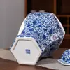 Jingdezhen jarrón general hexagonal grande adorno de pie jarrón de cerámica pintado a mano jarrón de almacenamiento de porcelana decoración de jarrón de flores