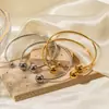 Design de Alta Qualidade, Nova Tendência, Estilo Celebridade da Internet, Estilo Ins, Pulseira Aberta de Esfera Banhada a Ouro 18K em Aço Inoxidável, Joias para Atacado