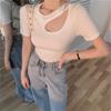 Camiseta de Diseño Irregular de Manga Corta Estilo Coreano Ajustada Estilo Dulce y Hot Top Corto para Mujer Chica Deportiva Hot fuera de la Calle