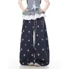 Comércio Transfronteiriço Calça Casual Feminina de Pierna Larga Estampa Total Azul Estrela Fantasma Nicho Lan Park Verão Cordão Longa