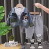 Conjunto de Pantalones Deportivos Versátiles para Niños Nuevo de Primavera Infantil Casual Manga Larga Cachorro de Dibujos Animados Mezclilla Ropa Infantil Conjunto de Tres Piezas