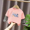 G2104# Camiseta de Manga Longa 100% Algodão para Meninos e Meninas Primavera e Outono Camisa Base Falsa de Duas Peças Infantil Roupas de Outono Versátil Gola Redonda Tendência T