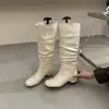 Botas plisadas apiladas de estilo coreano para mujer que aumentan la altura, nuevas botas de montar ajustadas para otoño e invierno 2026, botas de caña alta de gamuza para mujer