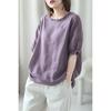 Nueva Camiseta de Verano de Talla Grande para Mujer, Manga Corta Retro con Orejas Redondas, Cuello Redondo, Manga Media, Holgada, Efecto Adelgazante, Top que Cubre el Vientre