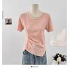 Suéter de Manga Corta con Cuello Redondo Irregular con Sentido del Diseño para Mujer Verano Nuevo Arrugado Ajustado Adelgazante Top Camiseta Ins