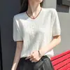 Suéter de punto para mujer estilo coreano Andy, con bloques de color, manga corta, cuello en V, tejido de punto transfronterizo, top de punto para mujer con forro de polar, capa base, colección de otoño 2026