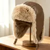 Sombrero Lei Feng impermeable y cálido de cuero para adultos, sombrero para hombre para ciclismo y esquí al aire libre con forro polar, sombrero para mujer que cubre las orejas