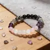 Pulseras Populares Transfronterizas Europeas y Americanas, Joyería para Mujer, Amatista, Cristal Rosa, Brillo Gris, Obsidiana Negra, Pulseras al por Mayor en Stock