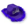 Sombrero de Vaquero Morado de Carnaval con Borde Crudo Sombrero de Vaquero Morado Sombrero de Vaquero Occidental con Diamantes de Colores Sombrero de Vaquero Colorido