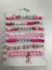 Pulseira Pulseira de Câncer Pulseira de Presente de Feriado Pingente de Fita de Cristal Rosa Pulseira de Pedra Vermelha com Laço