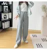 ¡Diseño de cintura elástica! Nueva colección de otoño: pantalones casuales grises para mujer de cintura alta, elásticos, de corte holgado y adelgazantes de pierna ancha