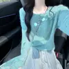 Tricô de Mohair Suave com Recortes e Lantejoulas para Mulheres em Atmosfera de Primavera e Outono Tricô Solto Top Verde Menta