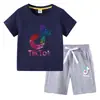 Nueva Camiseta de Verano 2026 para Niños Ropa Infantil de Comercio Exterior Estilo Coreano Ins Algodón Manga Corta y Pantalones Cortos Conjunto de Dos Piezas para Niños