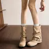 2026 Primavera Verão Novo Moda de Comércio Exterior Botas de Calça Dobradas Empilhadas Salto Grosso Sapatos Femininos Botas Femininas Transfronteiriço