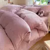 Capa de Edredom Cor Sólida Lã de Leite Peça Única Inverno Espessada Lençol de Coral Fleece Cobertura de Cama Individual Dupla para Dormitório de Estudante