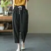 Pantalones de Algodón para Mujer Sueltos Sueltos Sueltos Casuales de Verano Nuevos de Algodón y Lino Retro Adelgazantes con Cordones Pantalones Haren de Rábano