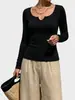 Camiseta Popular Transfronteriza de Cuello en V y Manga Larga para Mujer, Estilo de Venta Caliente con Protección Solar para Verano, Corte Ajustado, Adelgazante, Camiseta Base de Color Sólido para Ropa de Abrigo, Moderna
