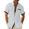 Site Independente Europeu e Americano Transfronteiriço Camisa Masculina Nova de Tecido Waffle Casual com Bolso de Botão Manga Curta Gola Reversível para o Verão