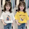 Nueva Camiseta de Verano de Algodón Puro de Manga Corta con Estampado de Niña de Dibujos Animados, Camiseta Casual Ins de Manga Corta para Niñas, Moderna