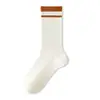 Calcetines de algodón puro a rayas para mujer, adecuados para otoño e invierno, calcetines deportivos altos, antibacterianos, sin costuras, de longitud media hasta la pantorrilla, ideales para estudiantes y actividades deportivas