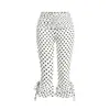 Calça casual feminina Y2K estilo coreano, doce e picante, com poá, babados, cadarço, corte slim, cropped, boca larga, comprimento médio