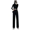 Pantalones de Pierna Ancha para Mujer 2024 Primavera y Otoño Nuevos de Cintura Alta Estilo Mop Dape Negro Otoño e Invierno Talla Grande Rectos