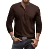 Camiseta Retro de Manga Longa com Gola V, Lavada e Desgastada, Estampa Tie-Dye, Slim-fit Henry para Homens, Comércio Exterior, Botão