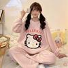 Pijama Outono e Inverno 2026 Flanela Engrossada Feminino Doce Desenho Animado Casual Manga Longa Pulôver Novas Roupas de Casa