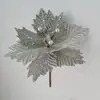 22cm Flor Artificial de Natal Enfeites de Natal Decoração de Natal Dourada Vermelha Acessórios para Guirlanda de Natal Galhos de Flores com Pó Dourado