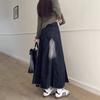 Ropa para Mujer Tallas Grandes de 150 kg para Chicas Gorditas, Estilo Primavera Falda de Mezclilla con Cintura Elástica y Flecos, Falda de Longitud Media que Cubre el Cuerpo