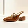 Sandalias Mary Jane Retro Estilo Chanel de Punta Cuadrada Versátiles de Verano 2026 para Mujer con Tacón Medio Grueso Baotou