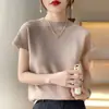 Suéter de Punto de Manga Corta Transfronterizo para Mujer, Corte Holgado, Nuevo Estilo Otoño, Camiseta Básica de Cuello Medio Alto, Camiseta de Talla Grande, Ropa para Mujer 2