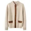 Nuevo cárdigan de punto de cachemira para otoño e invierno, color liso de moda, manga larga, cuello redondo semi-alto, de un solo botón, abrigo simple para mujer