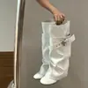 Primer encuentro: Bota de Pierna Súper Adelgazante Otoño/Invierno Desmontable, Bota de Moda con Hebilla de Cinturón, Tacón Grueso, Punta Redonda, Bota de Tubo Alto Estilo Coreano