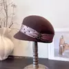 Sombrero de Equitación de Lujo Hecho a Mano para Mujer, Sombrero de Fieltro de Lana Australiana para Otoño e Invierno con Malla, Hebilla de Pedrería, Gorra de Moda