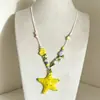 Collar con colgante de estrella de mar amarilla con cuentas, estilo vacacional en la playa, ambiente veraniego, estilo dulce tipo ins, gargantilla de alta gama
