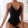 Traje de baño de una pieza para mujer, color sólido, almohadilla para el pecho desmontable