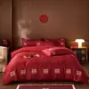 Conjunto de Casamento de Luxo 100S Quatro Peças Lençol Vermelho Colcha Alegria de Recém-Casados Capa de Edredom de Casamento Roupa de Cama para Casamento de Jovens