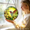 Colibrí Girasol Vitral Atrapasol Redondo Decoración Colgante para Ventana de Jardín Exclusivamente para Suministro Transfronterizo Adorno Colgante para Jardín