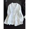 Camisa branca de linho estilo francês para mulheres, casual de verão, alta qualidade, sensação relaxada, algodão-linho, manga longa, proteção solar