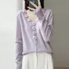 Tricô Crochê Artesanal Tridimensional 100% Lã Pura Malha Feminina Gola V Manga Longa Suéter Malha Cor Sólida Casual Versátil Malha