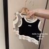 Colete para meninas 2025, nova camiseta infantil de algodão puro para o verão, top elegante e versátil para meninas, estilo ocidental de verão
