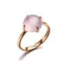 Anillo de Calcedonia Verde Regal Jewelry para Mujer, Simple Chapado en Oro Cuarzo Rosa Moda Versátil Hecho con Calcedonia Natural Semipreciosa